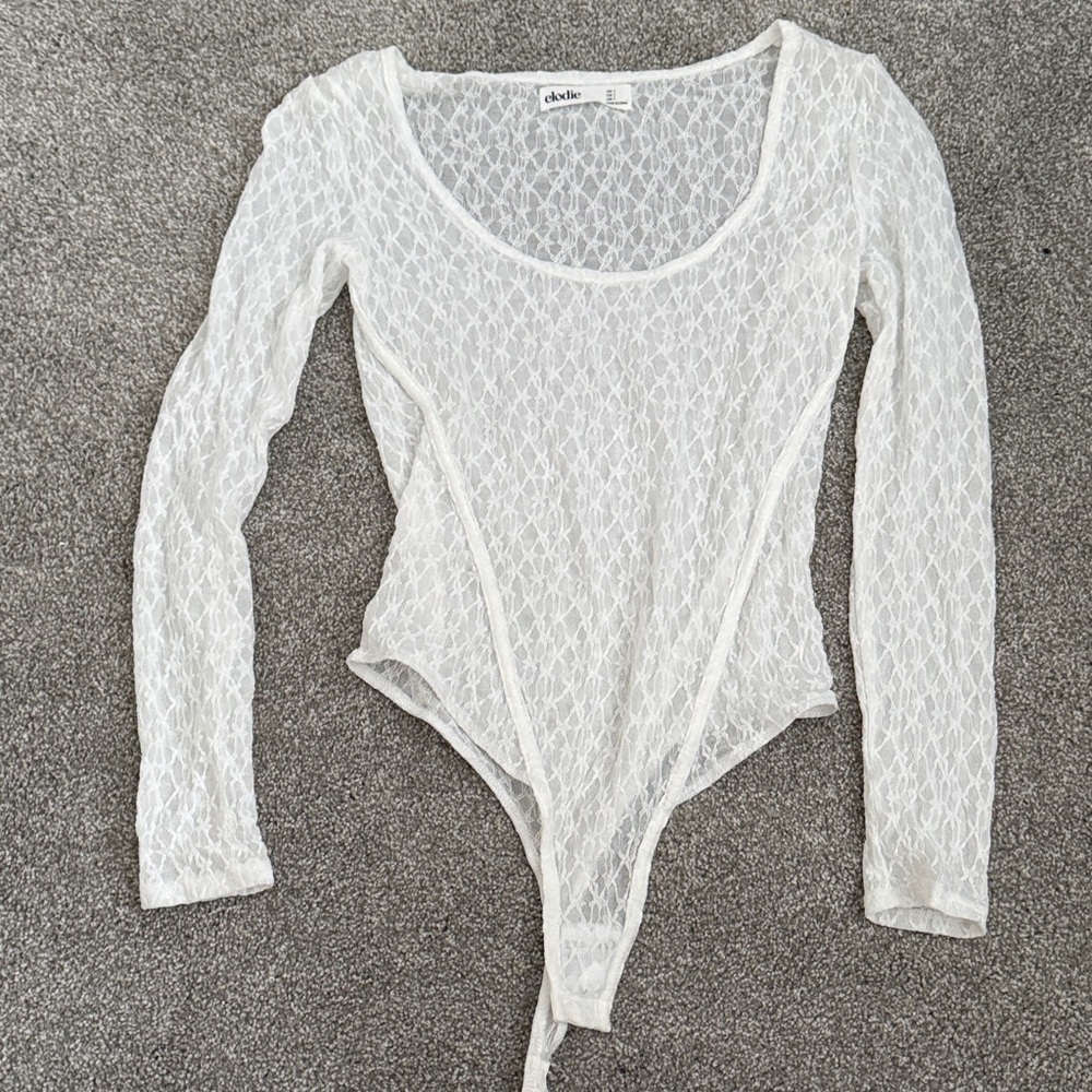 Elodie White Lace Long Sleeve Bodysuit